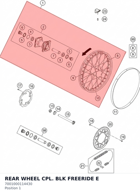 Diagram preview: REAR WHEEL CPL. BLK FREERIDE E (7001000114430)