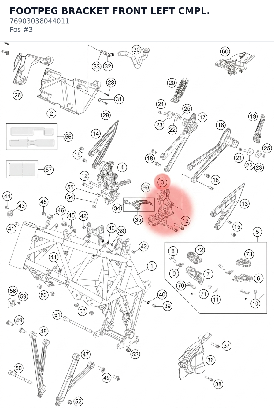 Diagram preview: FOOTPEG BRACKET FRONT LEFT CMPL. (76903038044011)