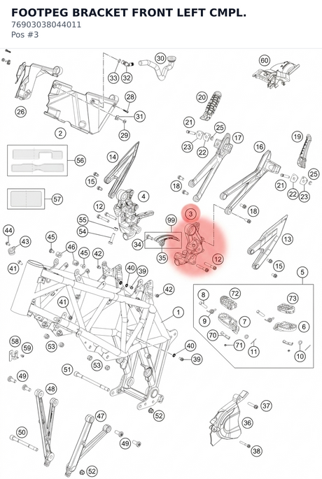 Diagram preview: FOOTPEG BRACKET FRONT LEFT CMPL. (76903038044011)