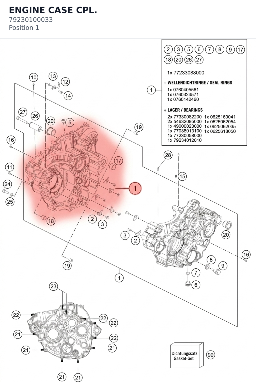 Diagram preview: ENGINE CASE CPL. (79230100033)