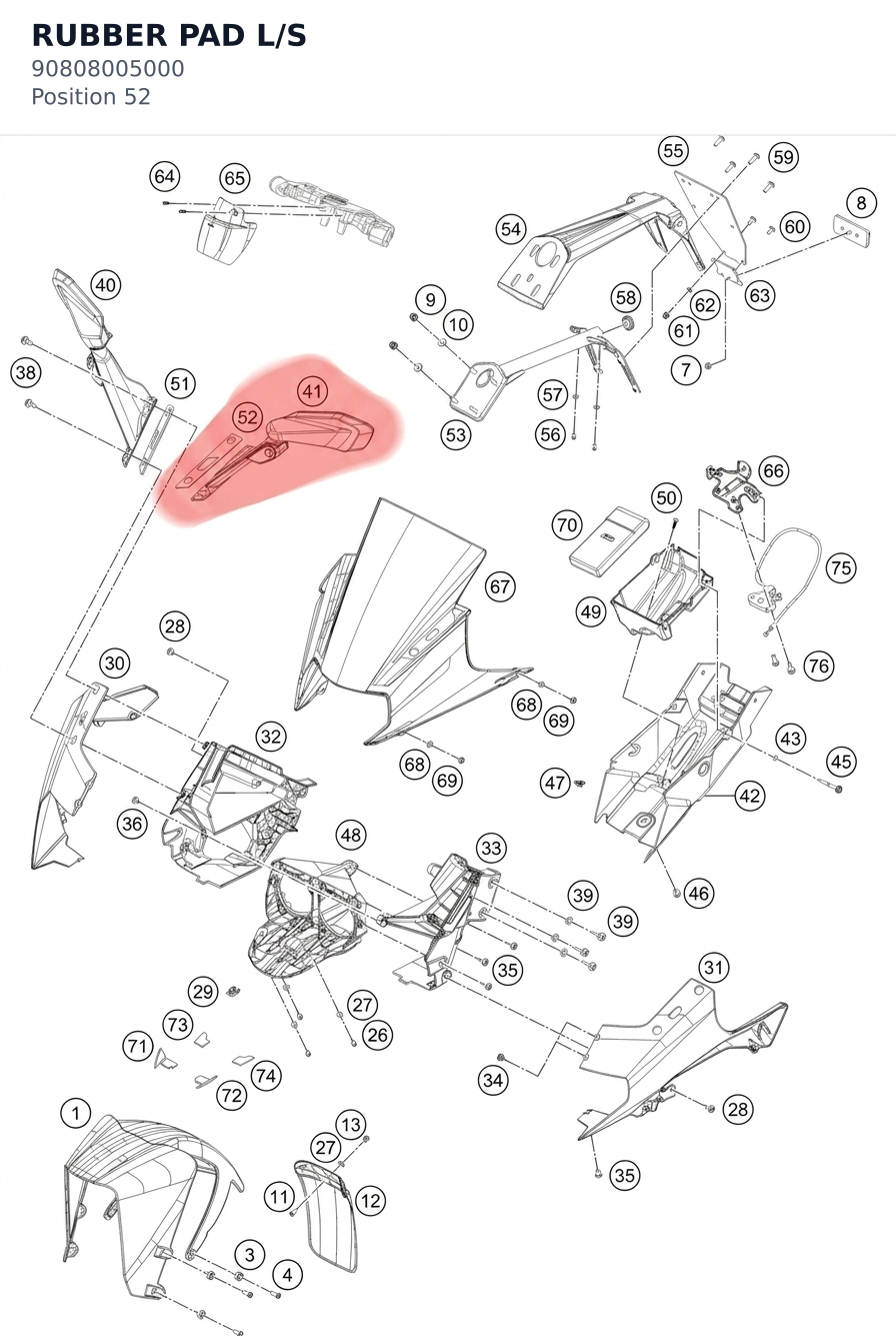 Diagram preview: RUBBER PAD L/S (90808005000)