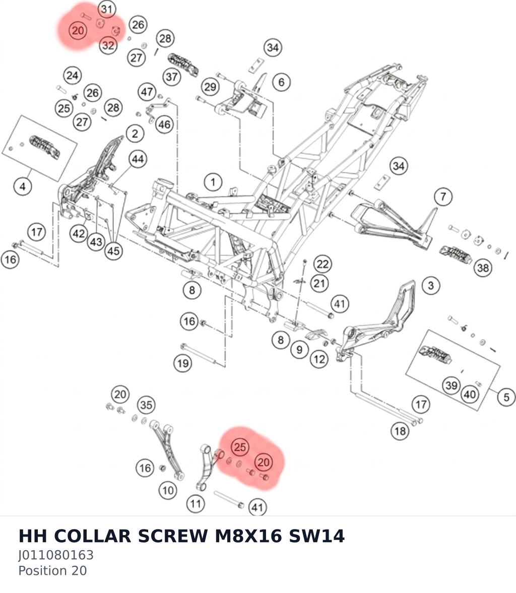 Diagram preview: HH COLLAR SCREW M8X16 SW14 (J011080163)