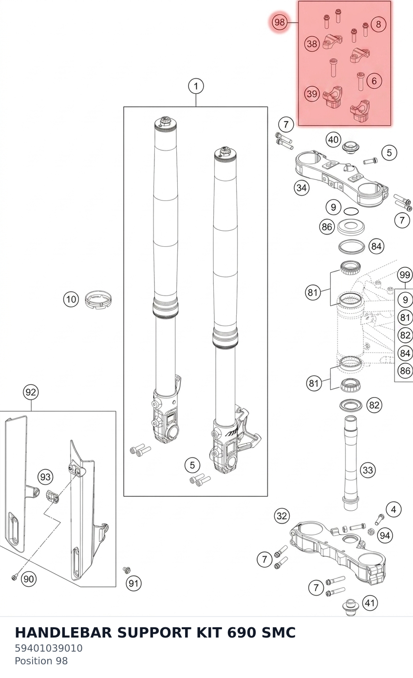Diagram preview: HANDLEBAR SUPPORT KIT 690 SMC (59401039010)