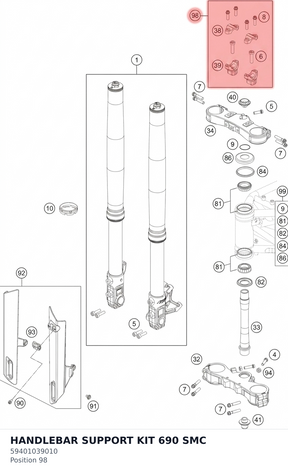 Diagram preview: HANDLEBAR SUPPORT KIT 690 SMC (59401039010)