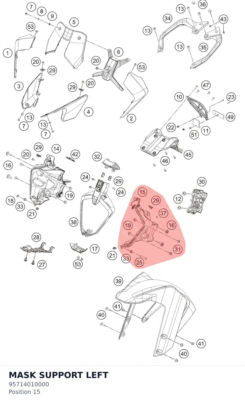 Diagram preview: MASK SUPPORT LEFT (95714010000)