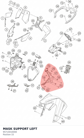 Diagram preview: MASK SUPPORT LEFT (95714010000)