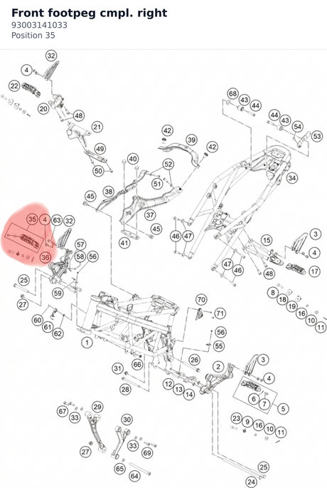 Diagram preview: Front footpeg cmpl. right (93003141033)
