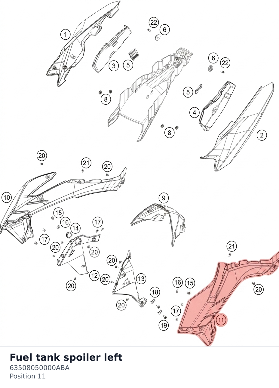 Diagram preview: Fuel tank spoiler left (63508050000ABA)