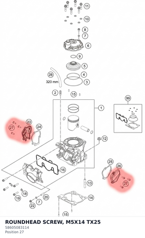 Diagram preview: ROUNDHEAD SCREW, M5X14 TX25 (58605083114)