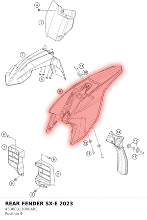 Diagram preview: REAR FENDER SX-E 2023 (45308013000ABE)