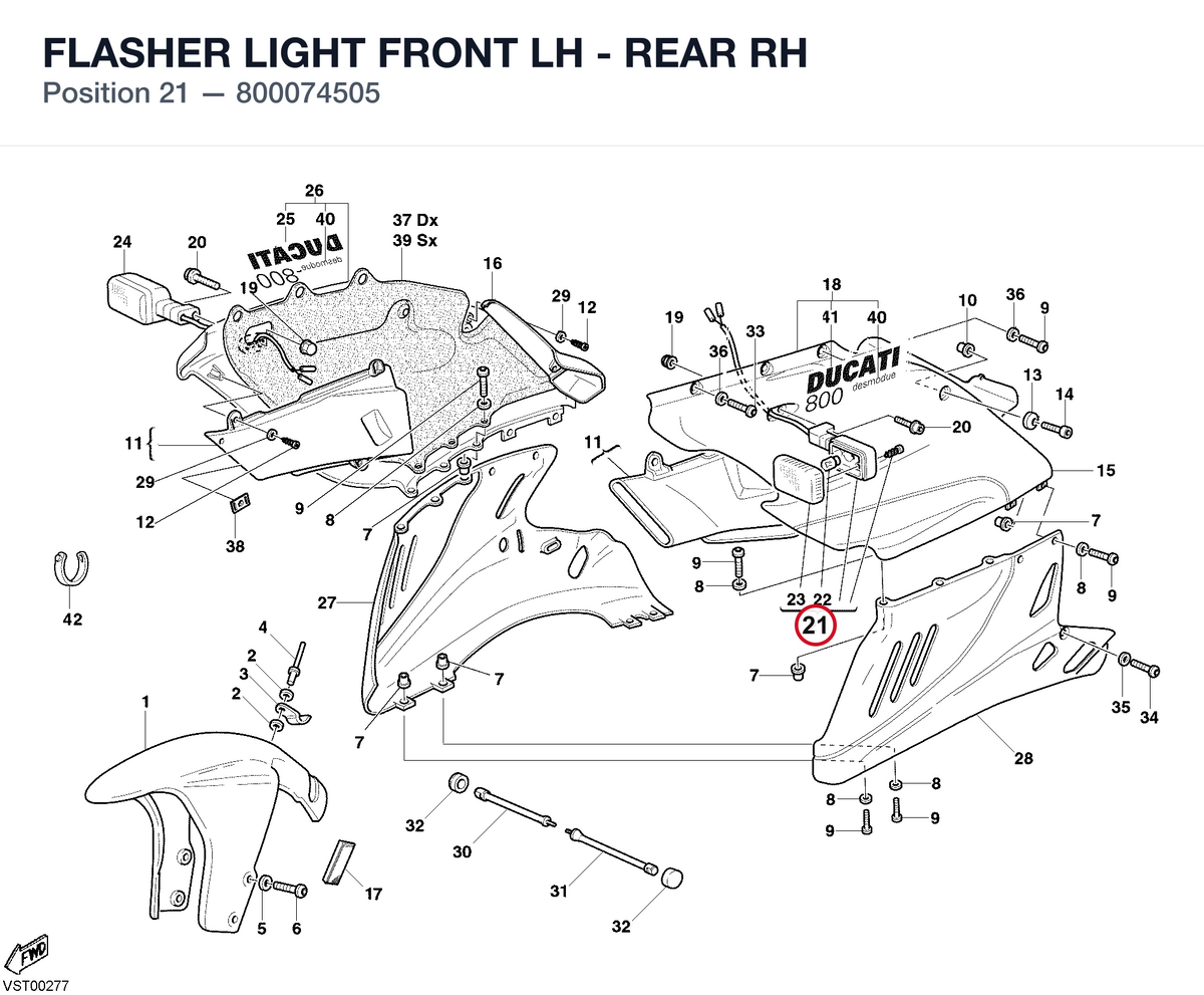 FLASHER LIGHT FRONT LH - REAR RH 800074505 diagram position