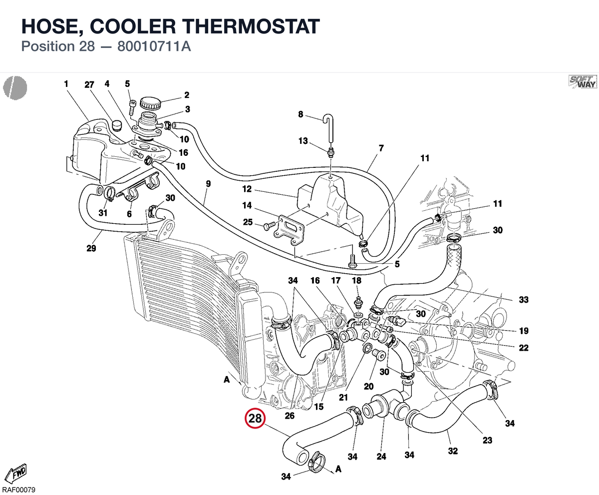 HOSE, COOLER THERMOSTAT 80010711A diagram position