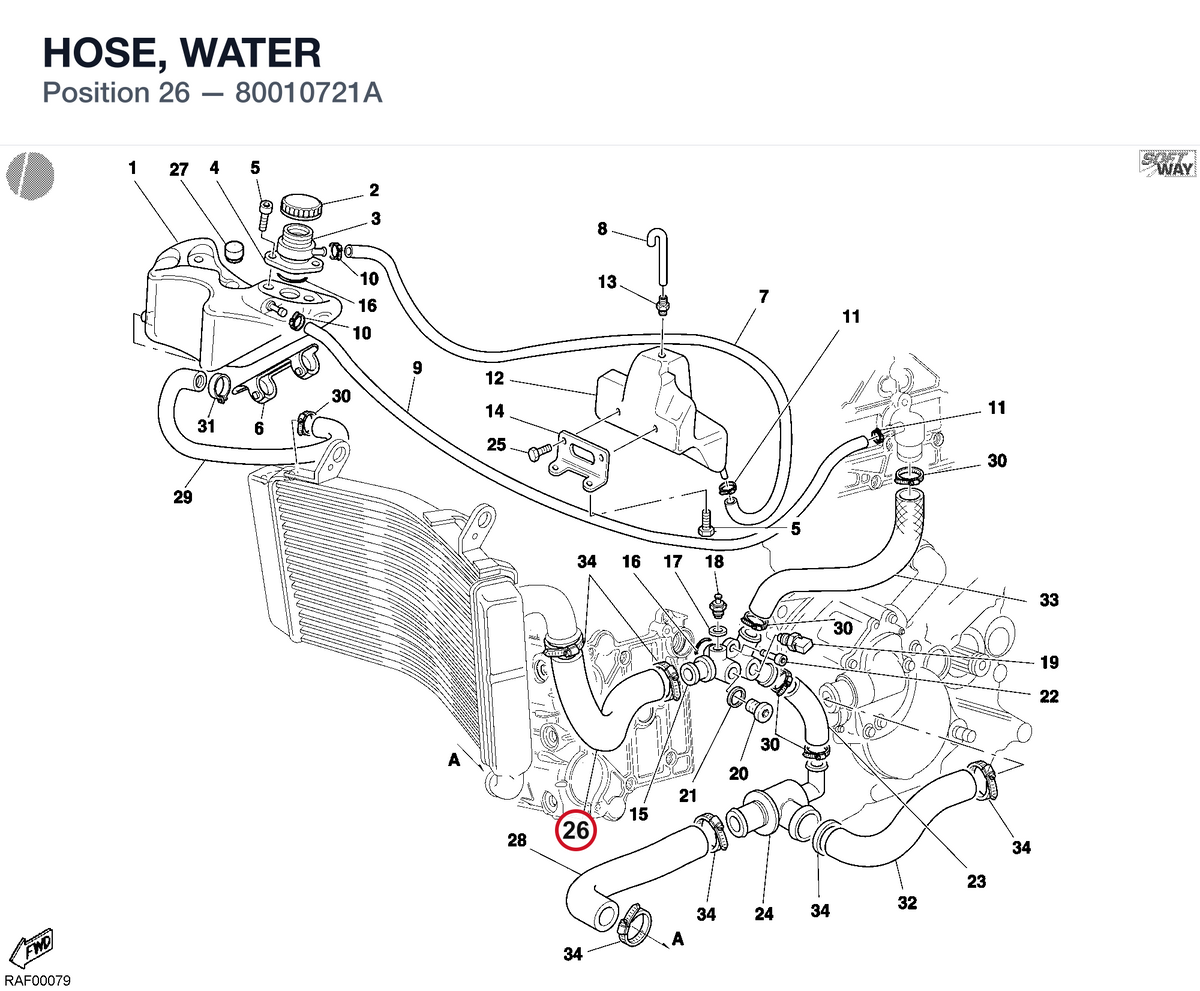 HOSE, WATER 80010721A diagram position