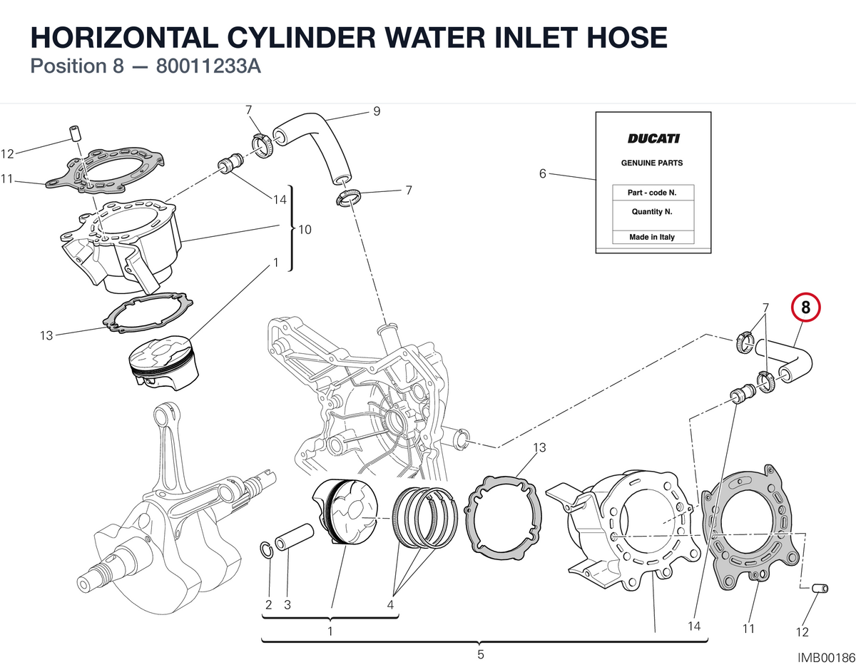 HORIZONTAL CYLINDER WATER INLET HOSE 80011233A diagram position