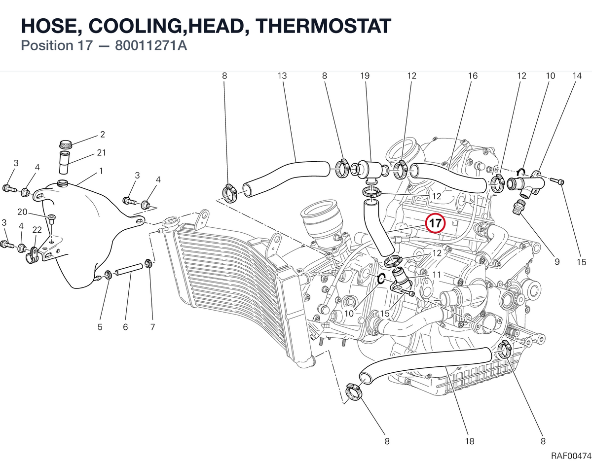 HOSE, COOLING,HEAD, THERMOSTAT 80011271A diagram position