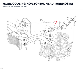 HOSE, COOLING HORIZONTAL HEAD THERMOSTAT 80011501A diagram position
