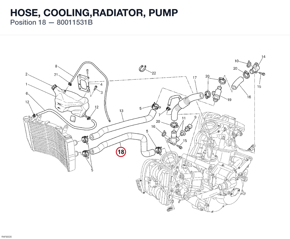 HOSE, COOLING,RADIATOR, PUMP 80011531B diagram position