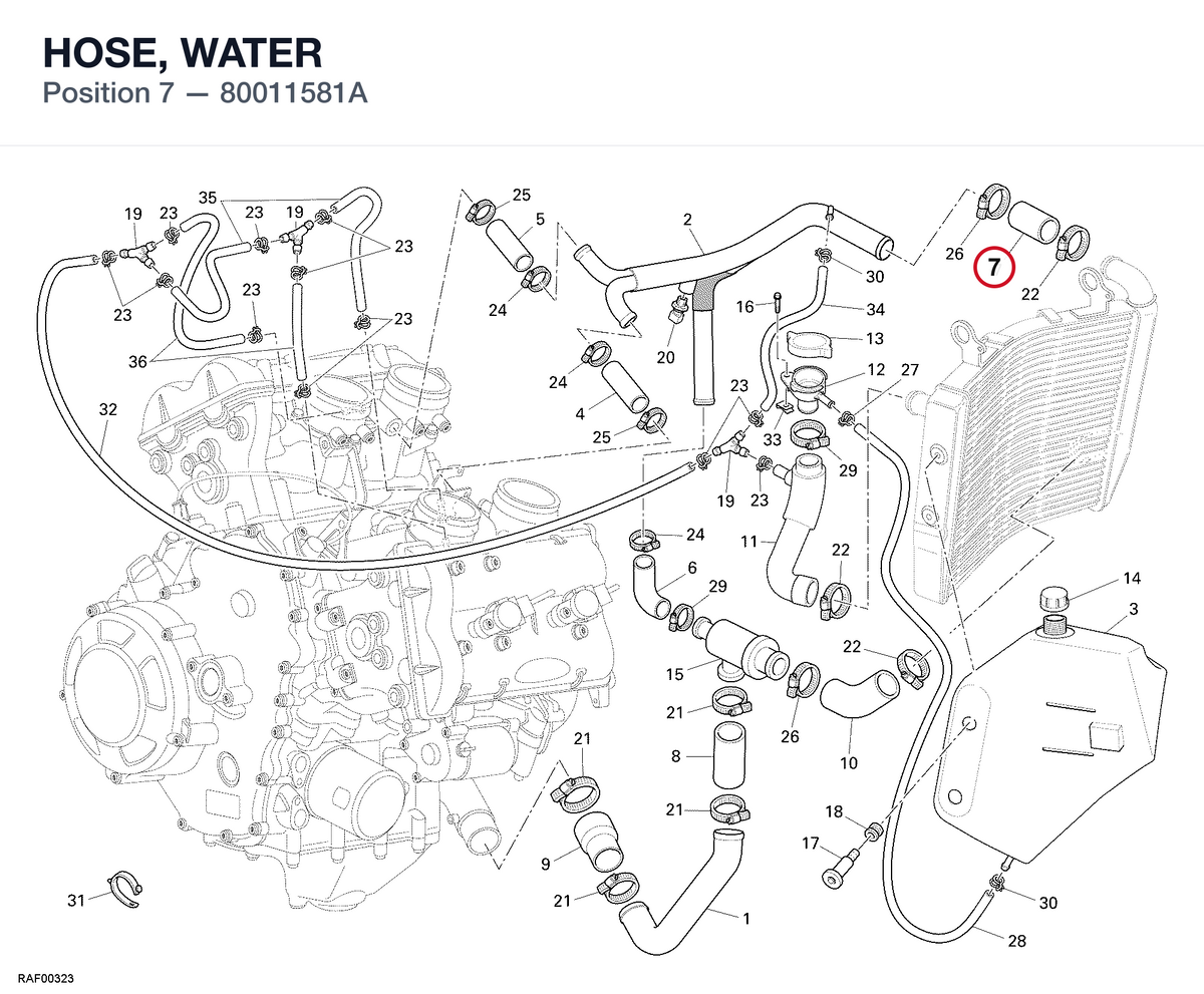 HOSE, WATER 80011581A diagram position