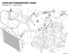 COOLER/THERMOSTAT HOSE 80011631A diagram position