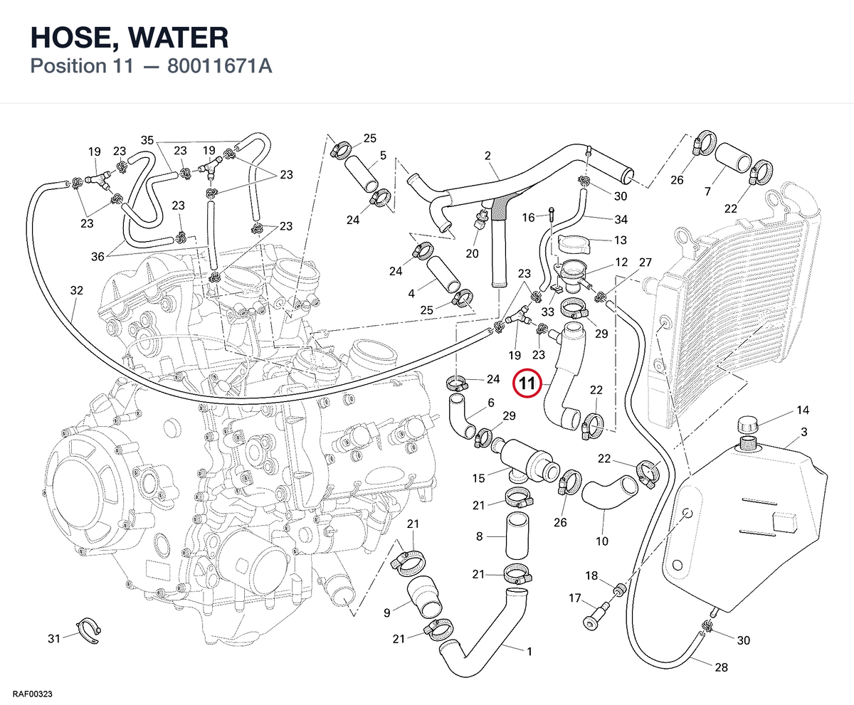 HOSE, WATER 80011671A diagram position