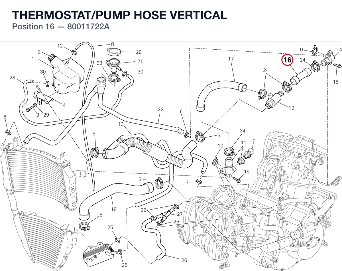 THERMOSTAT/PUMP HOSE VERTICAL 80011722A diagram position