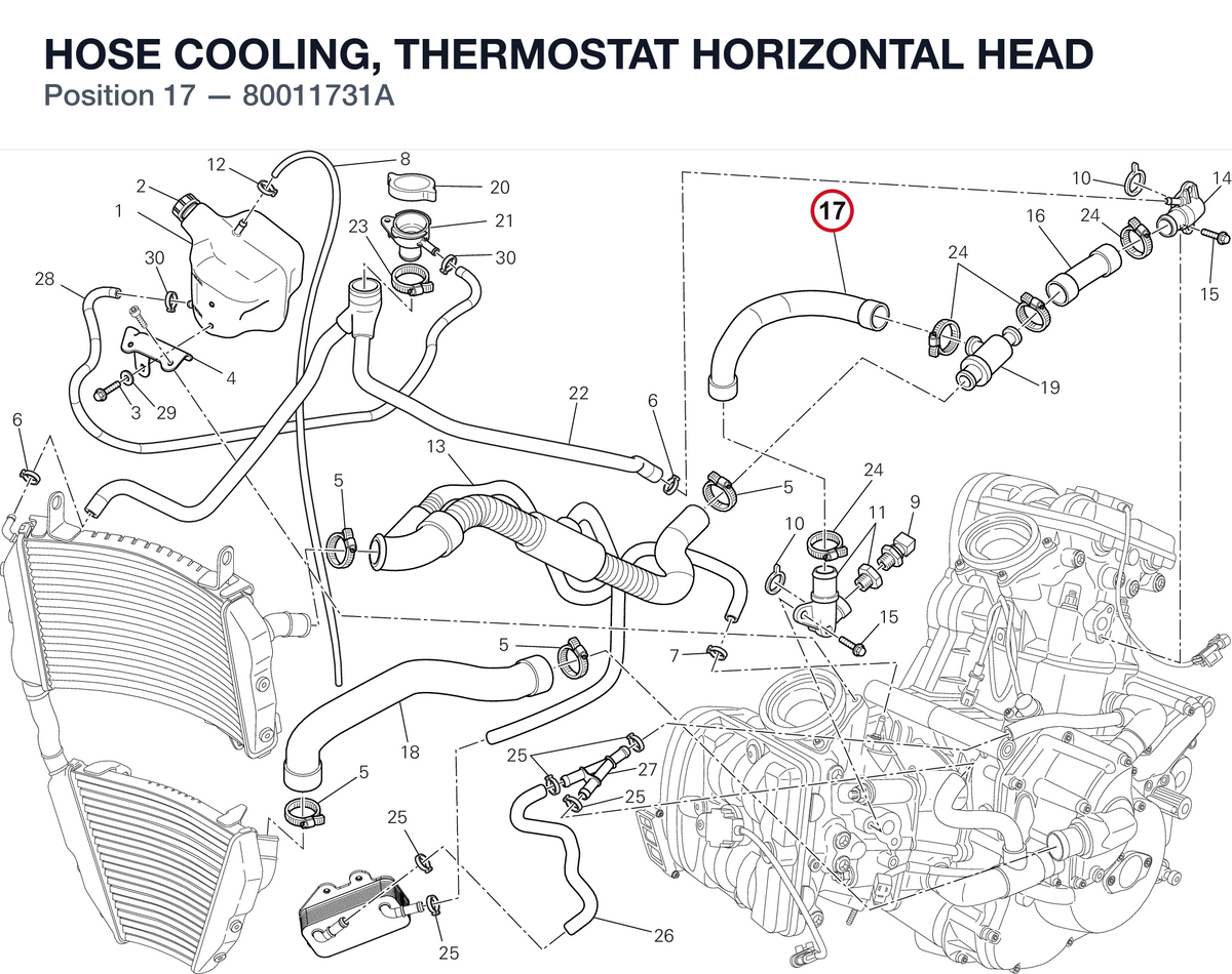 HOSE COOLING, THERMOSTAT HORIZONTAL HEAD 80011731A diagram position