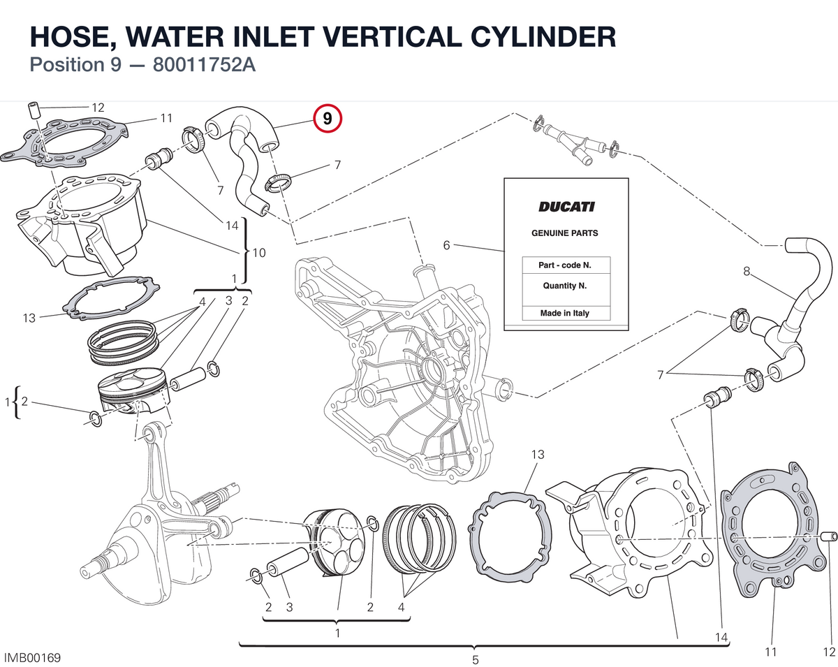 HOSE, WATER INLET VERTICAL CYLINDER 80011752A diagram position