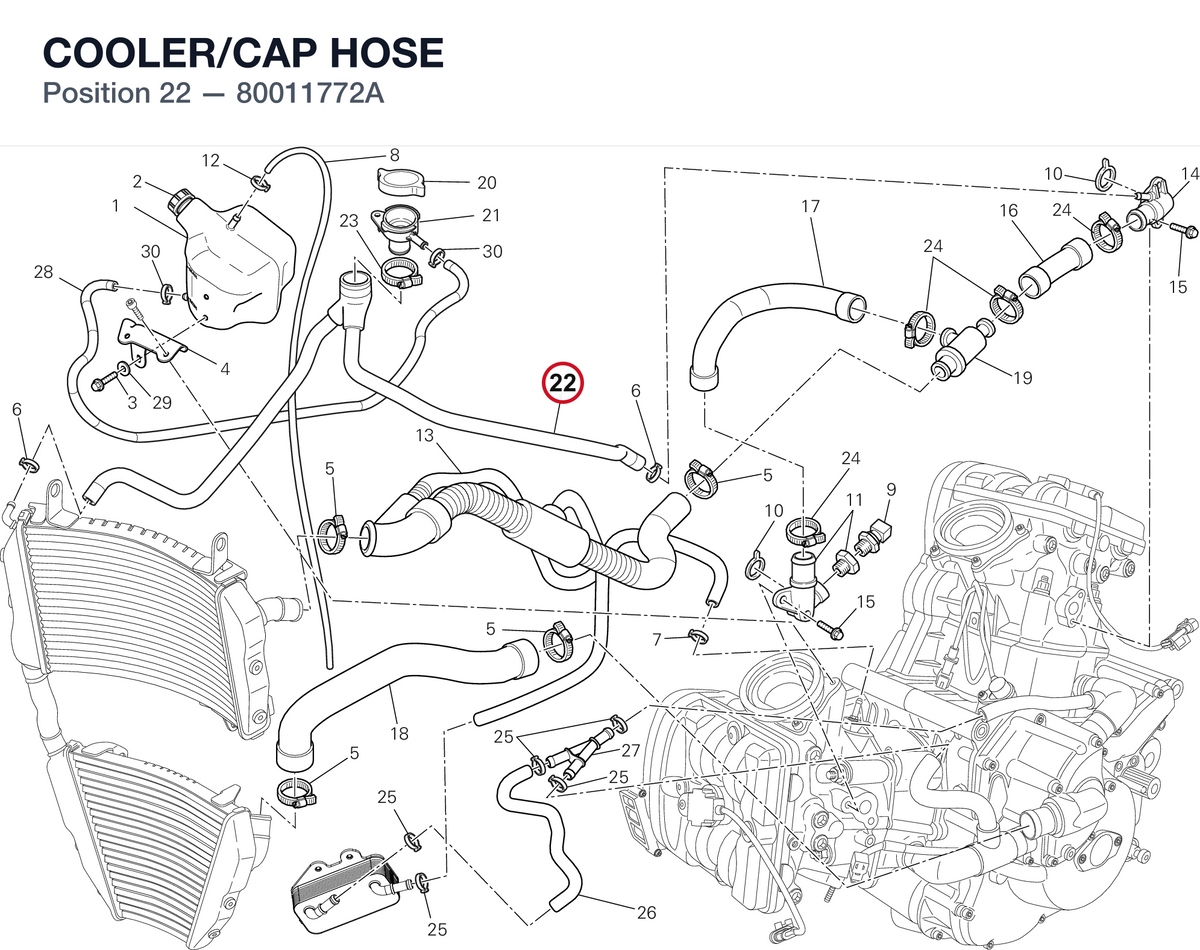 COOLER/CAP HOSE 80011772A diagram position