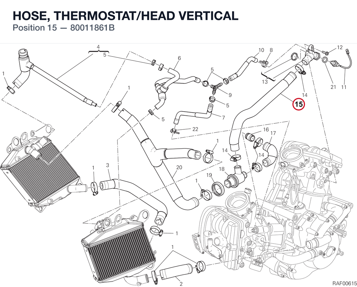 HOSE, THERMOSTAT/HEAD VERTICAL 80011861B diagram position