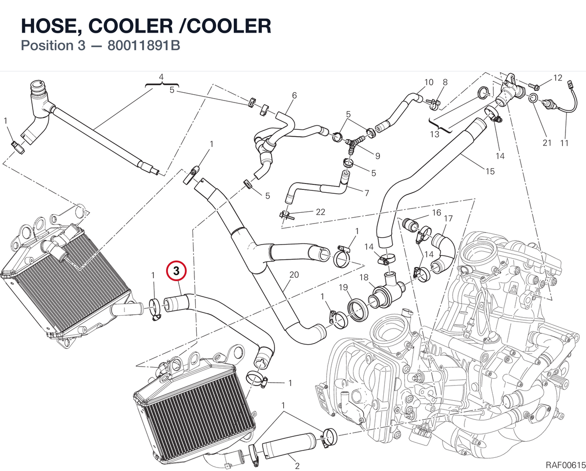 HOSE, COOLER /COOLER 80011891B diagram position