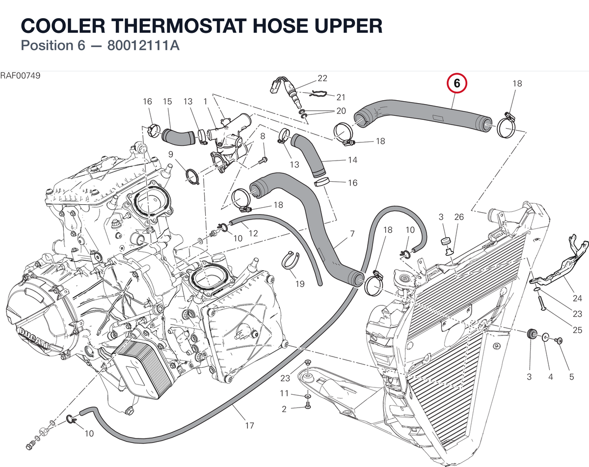 COOLER THERMOSTAT HOSE UPPER 80012111A diagram position