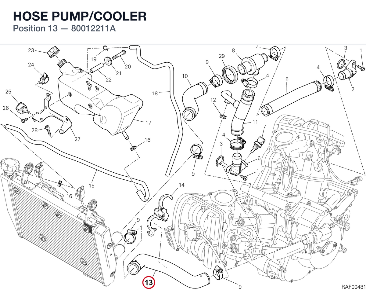 HOSE PUMP/COOLER 80012211A diagram position