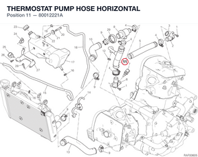 THERMOSTAT PUMP HOSE HORIZONTAL 80012221A diagram position