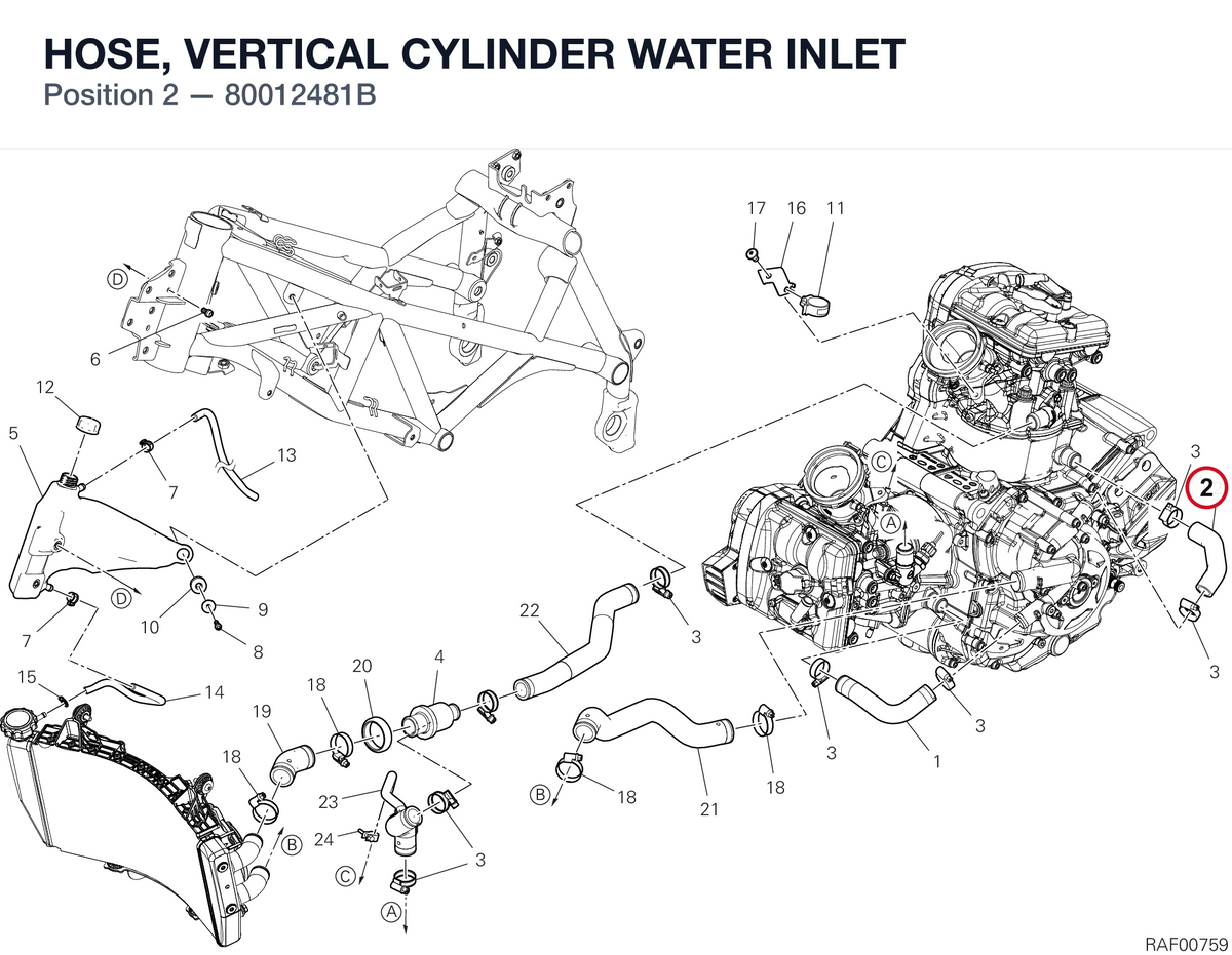 HOSE, VERTICAL CYLINDER WATER INLET 80012481B diagram position