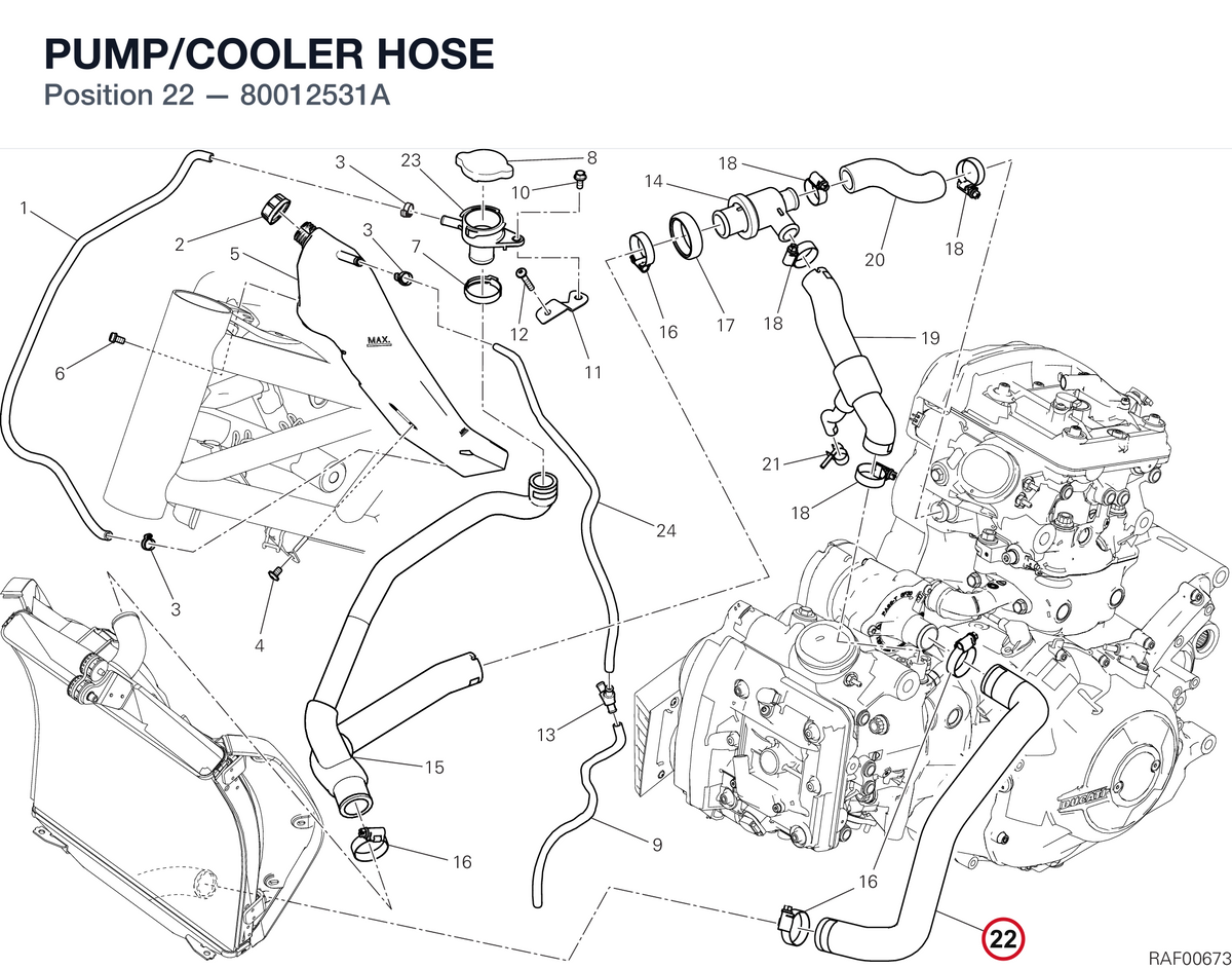 PUMP/COOLER HOSE 80012531A diagram position