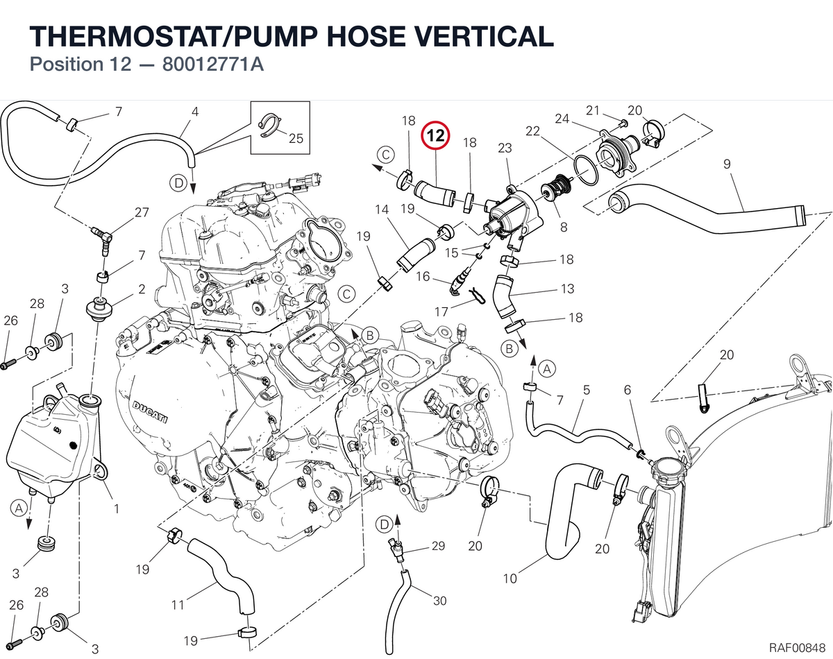 THERMOSTAT/PUMP HOSE VERTICAL 80012771A diagram position