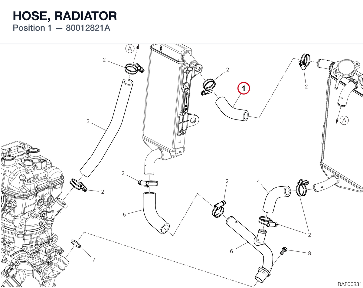 HOSE, RADIATOR 80012821A diagram position