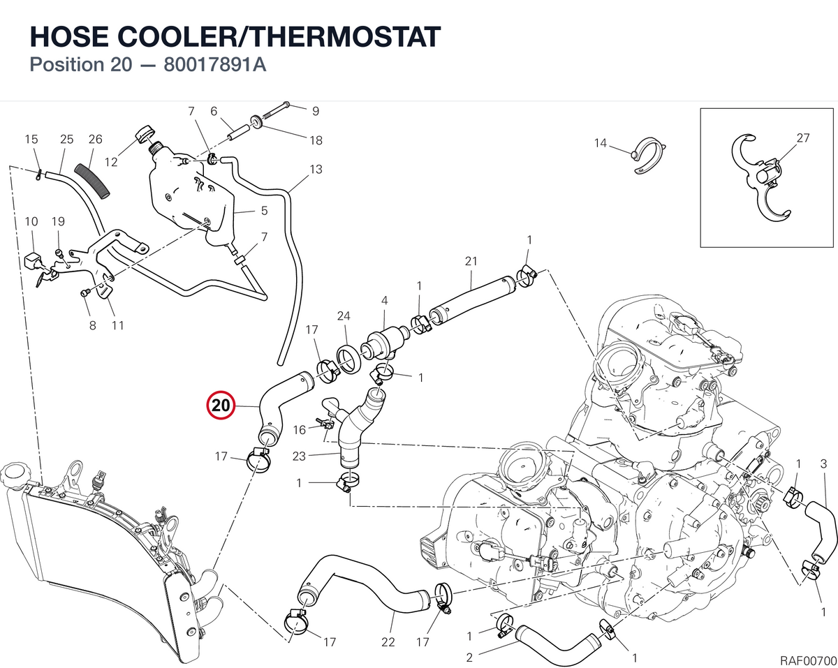 HOSE COOLER/THERMOSTAT 80017891A diagram position