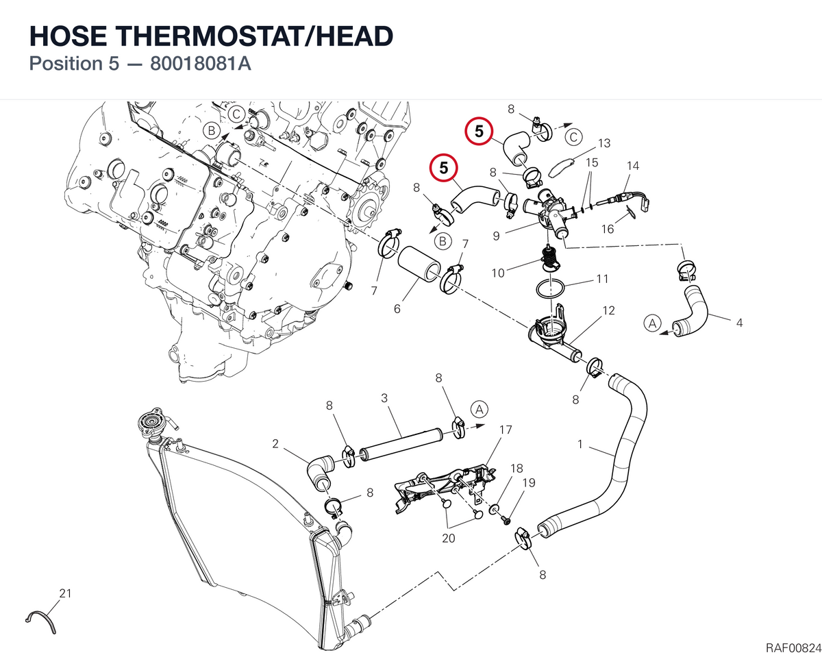HOSE THERMOSTAT/HEAD 80018081A diagram position