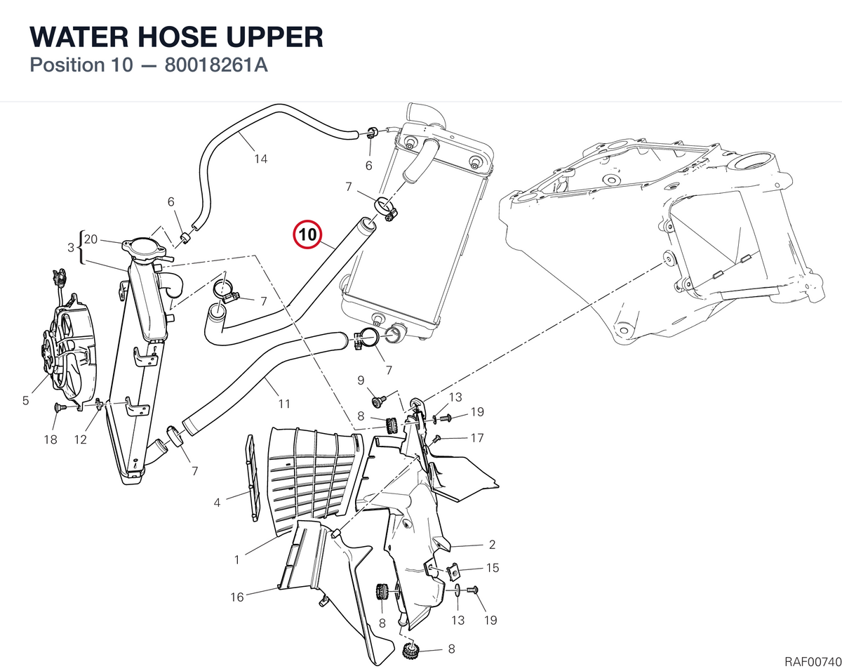 WATER HOSE UPPER 80018261A diagram position