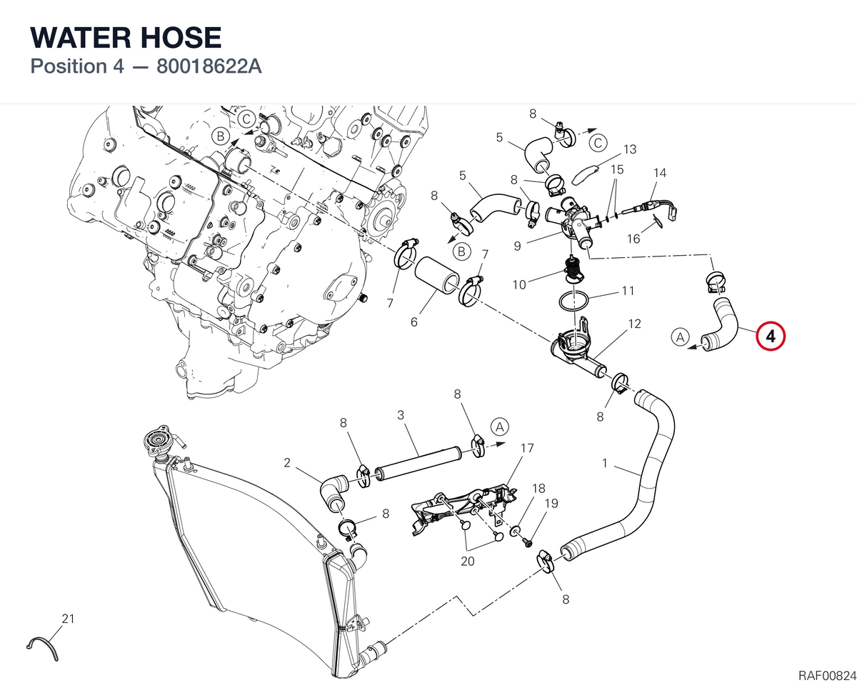 WATER HOSE 80018622A diagram position