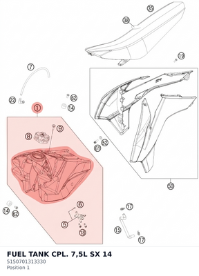 Diagram preview: FUEL TANK CPL. 7,5L SX     14 (5150701313330)