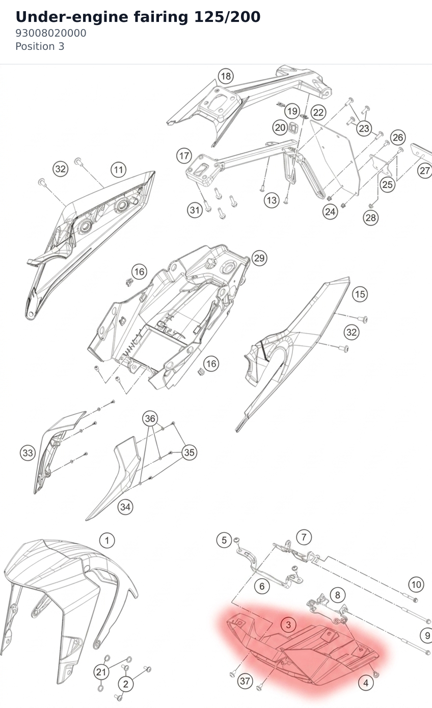 Diagram preview: Under-engine fairing 125/200 (93008020000)