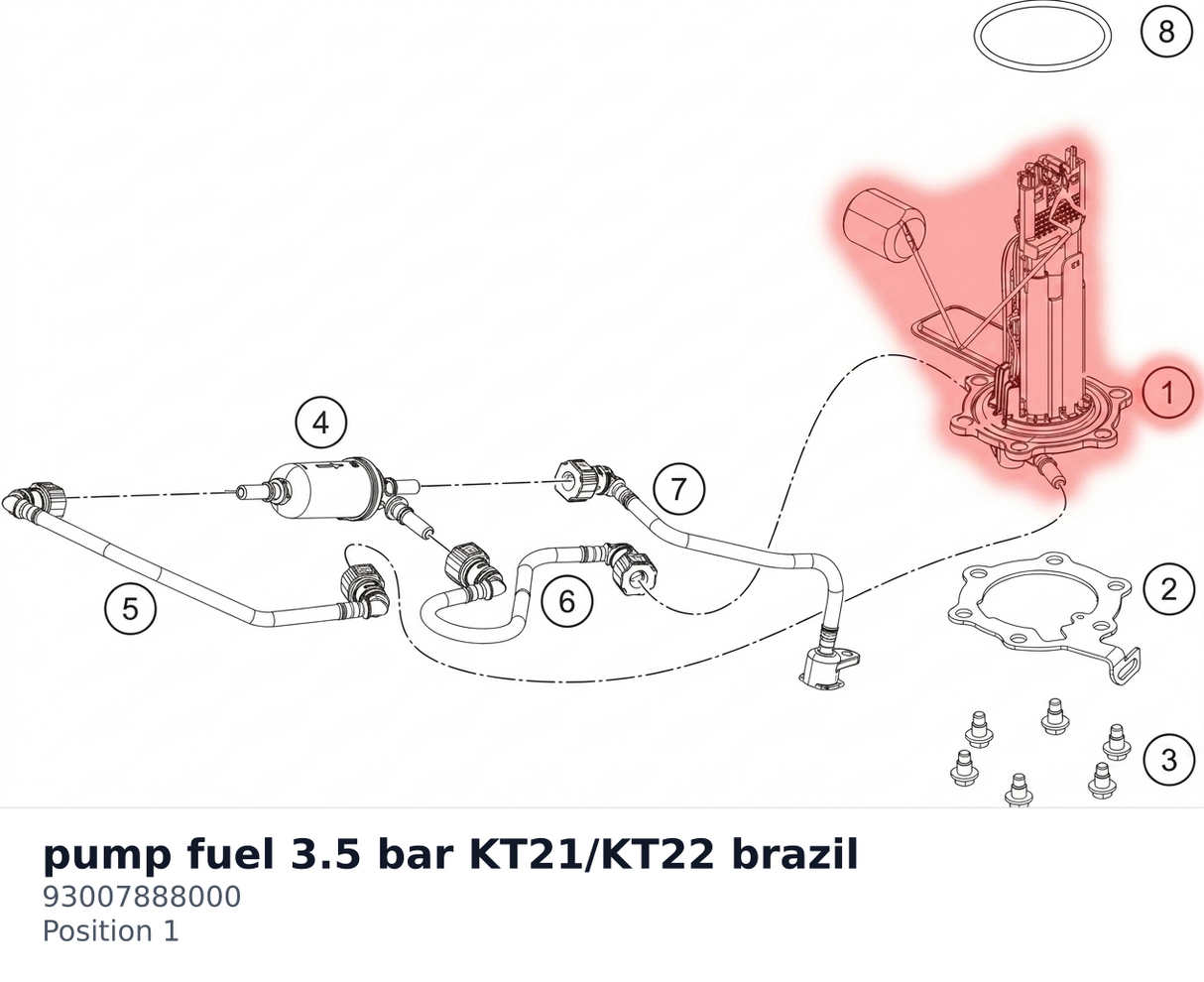 Diagram preview: pump fuel 3.5 bar KT21/KT22 brazil (93007888000)