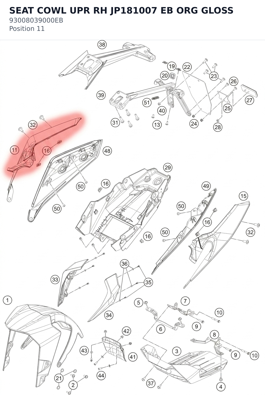 Diagram preview: SEAT COWL UPR RH JP181007 EB ORG GLOSS (93008039000EB)
