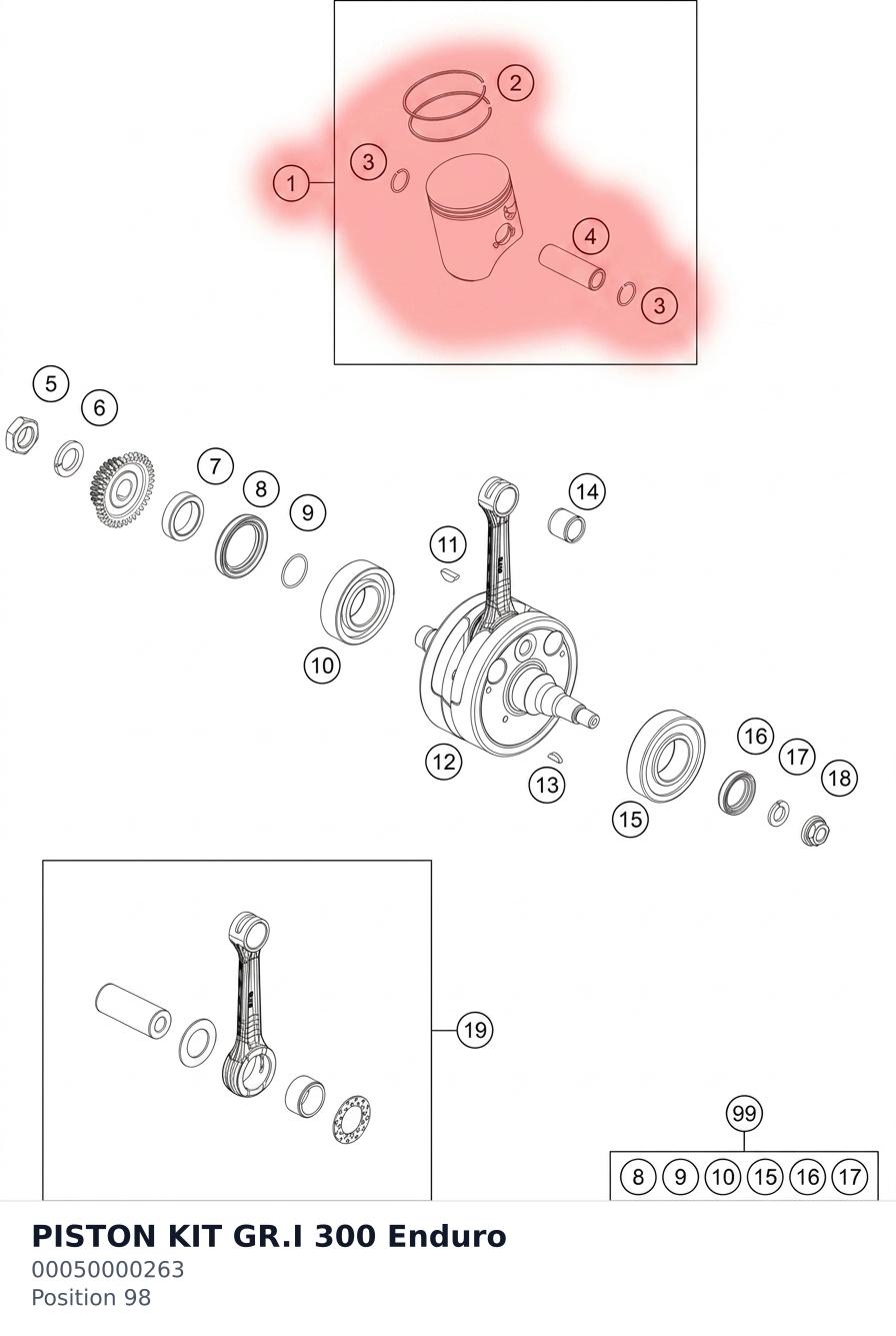 Diagram preview: PISTON KIT GR.I 300 Enduro (00050000263)