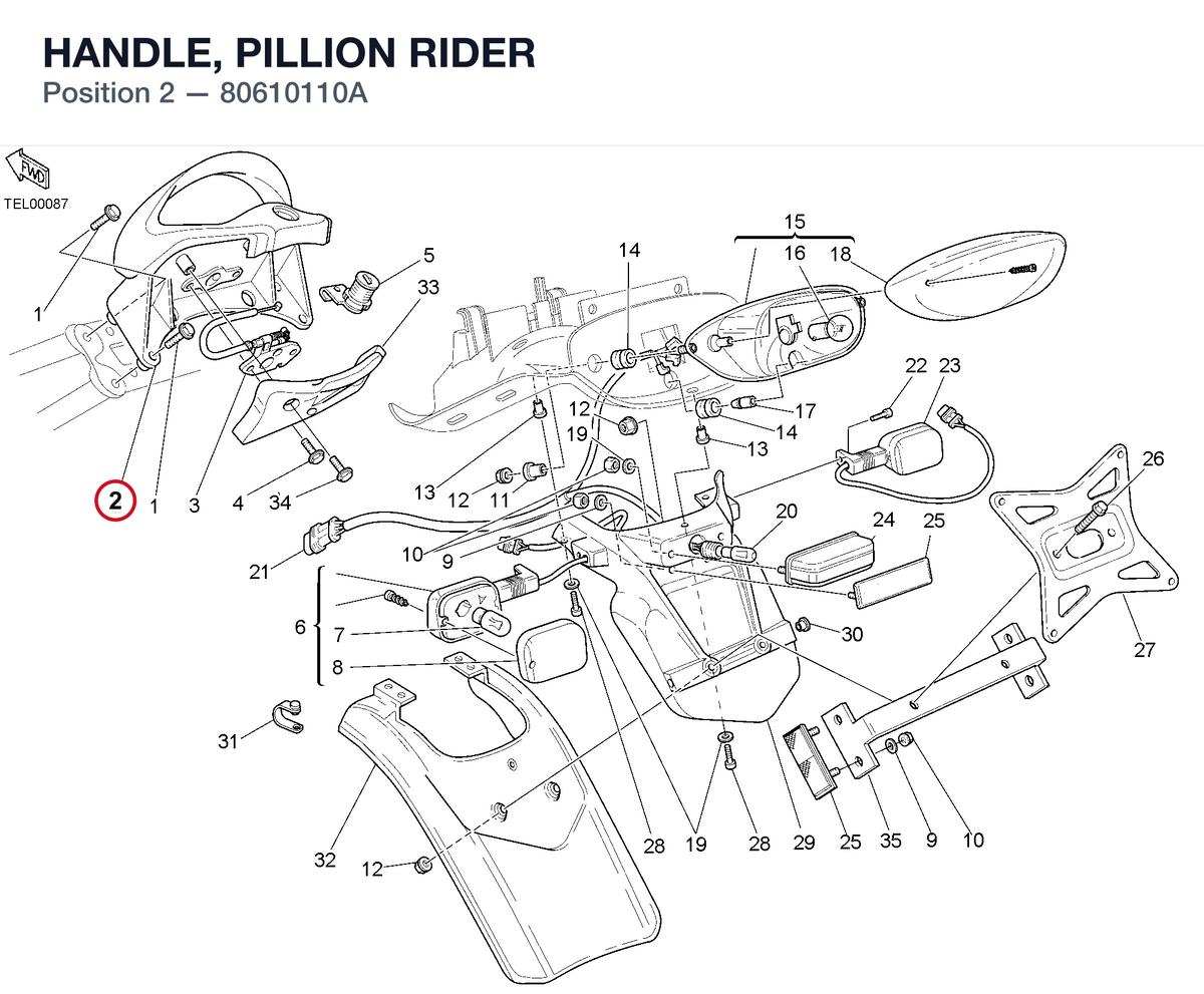 HANDLE, PILLION RIDER 80610110A diagram position