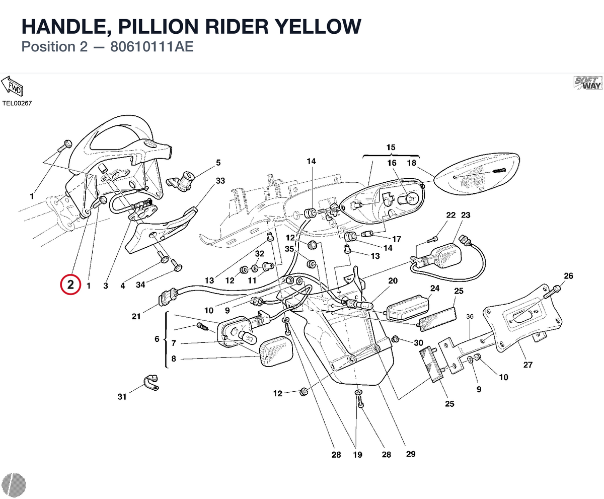 HANDLE, PILLION RIDER YELLOW 80610111AE diagram position