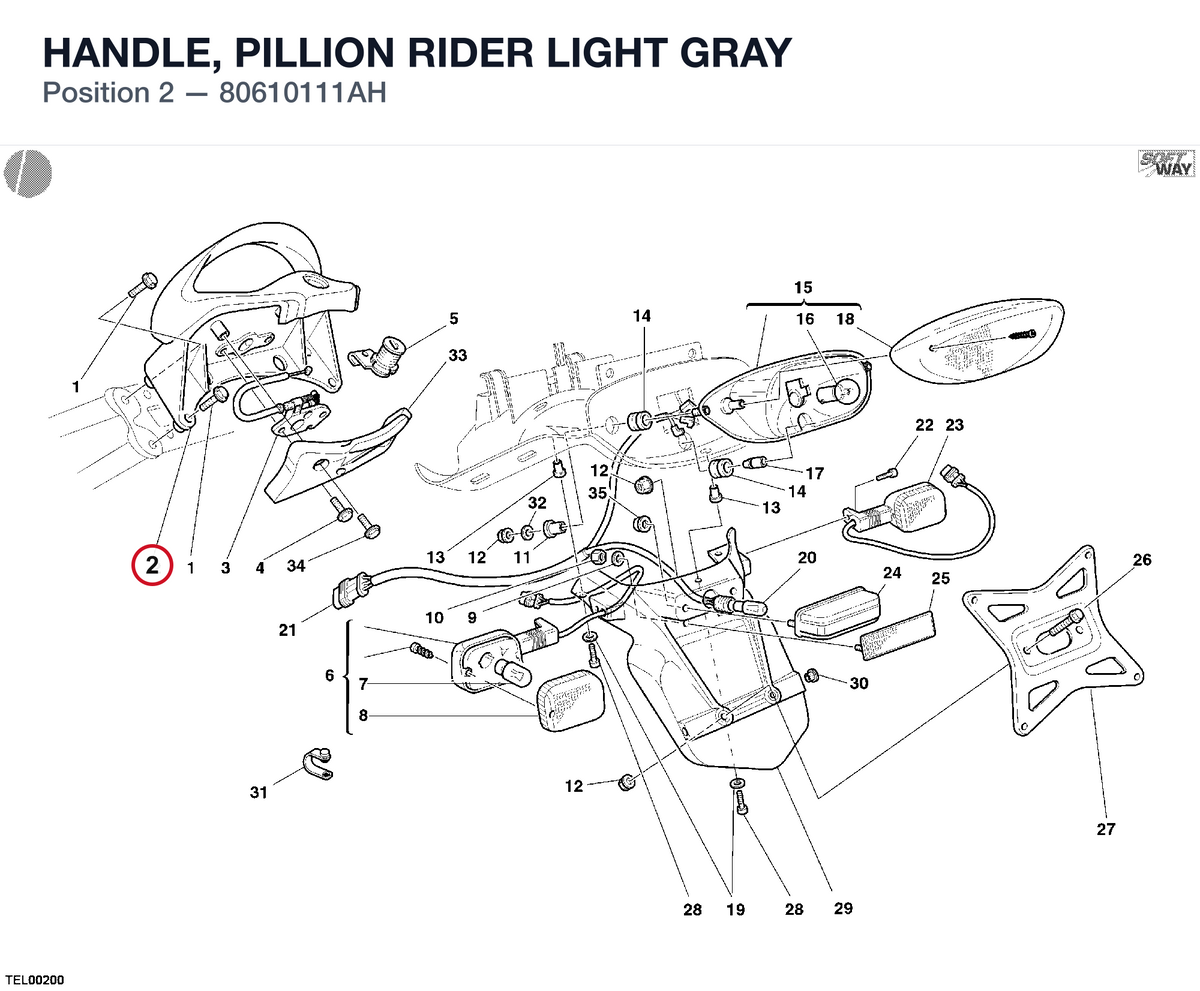 HANDLE, PILLION RIDER LIGHT GRAY 80610111AH diagram position