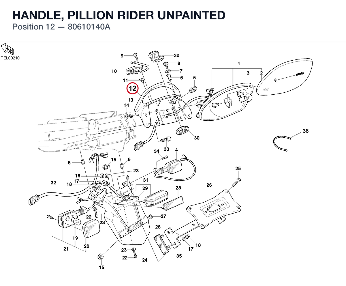HANDLE, PILLION RIDER UNPAINTED